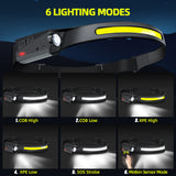 Rechargeable LED Sensor Headlamp – 5 Lighting Modes | Head Torch with Built-in Battery for Camping, Fishing, and Outdoor Use