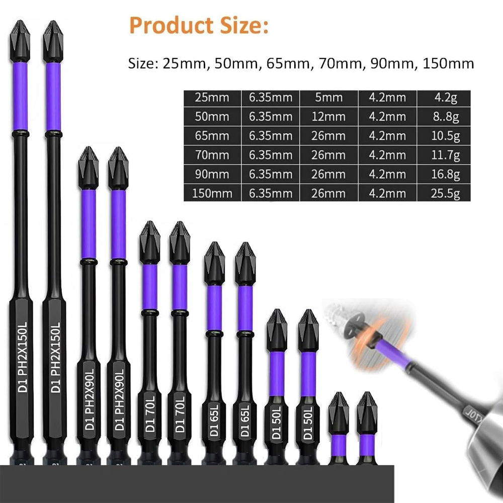 6 Pcs Magnetic Screwdriver Bits Non-slip Shockproof Phillips Impact Bits Hex Shank Alloy Steel Bits Suitable for Power Tools