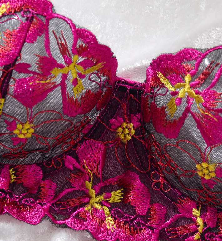 Rose-Red Daisy Lace Lingerie Set for Women | Bra & Panty Homewear